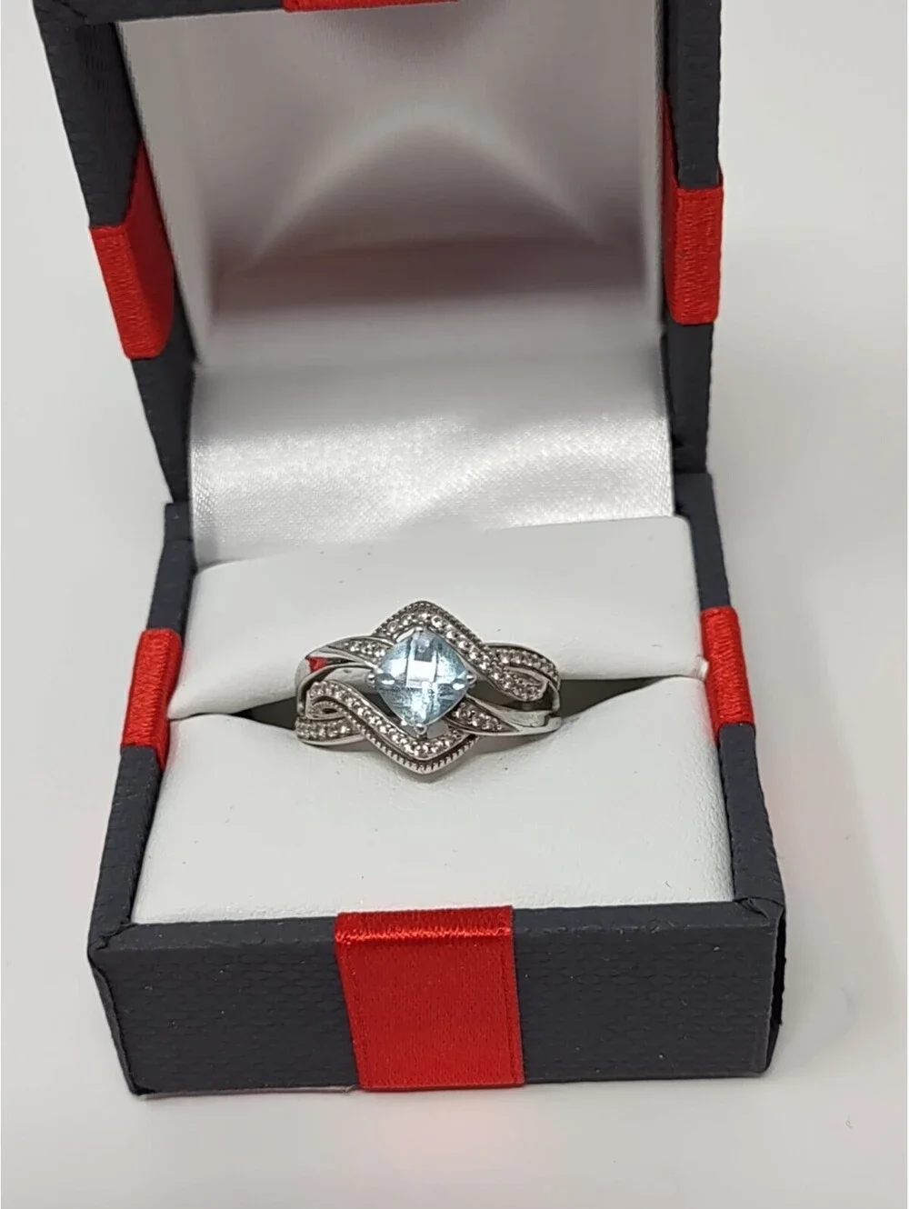 Sterling Silver 925 Blue Topaz White Sapphire Ring Size 7